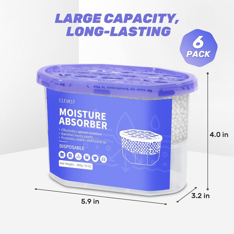 CLEVAST Moisture Absorber Boxes 6 Pack, 10 Oz Dehumidifier for Closet & Bathroom, Humidity Absorber for Wardrobe, Bedroom, RV & Car, Fragrance-Free Moisture Control, Unscented - Image 3